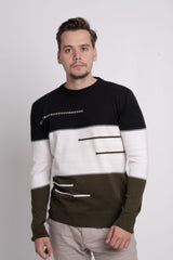 Bisiklet Yaka Üç Renkli Erkek Triko Kazak