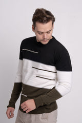 Bisiklet Yaka Üç Renkli Erkek Triko Kazak