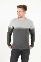 Bisiklet Yaka İki Renkli Erkek Triko Kazak