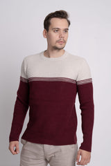 Bisiklet Yaka İki Renkli Erkek Triko Kazak