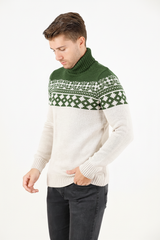 Balıkçı Yaka Jakar Desenli Erkek Triko Kazak