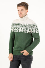 Balıkçı Yaka Jakar Desenli Erkek Triko Kazak