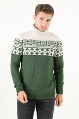 Balıkçı Yaka Jakar Desenli Erkek Triko Kazak