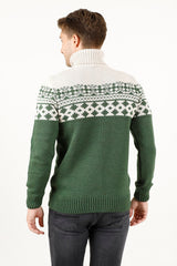 Balıkçı Yaka Jakar Desenli Erkek Triko Kazak