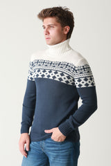 Balıkçı Yaka Jakar Desenli Erkek Triko Kazak