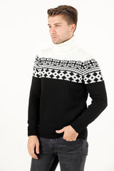 Balıkçı Yaka Jakar Desenli Erkek Triko Kazak