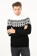 Balıkçı Yaka Jakar Desenli Erkek Triko Kazak