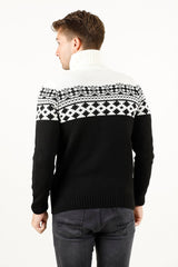 Balıkçı Yaka Jakar Desenli Erkek Triko Kazak