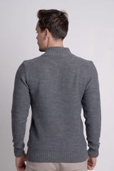 Fermuarlı Dik Yaka Kendinden Desenli Erkek Triko Kazak