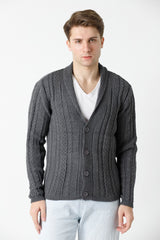 Şal Yaka Saç Örgülü Erkek Triko Hırka