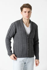 Şal Yaka Saç Örgülü Erkek Triko Hırka