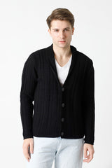 Şal Yaka Saç Örgülü Erkek Triko Hırka