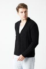 Şal Yaka Saç Örgülü Erkek Triko Hırka