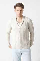 Şal Yaka Saç Örgülü Erkek Triko Hırka