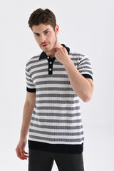 Polo Yaka Çizgili Triko Tişört