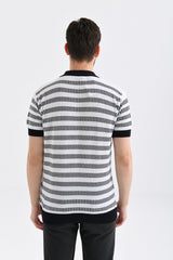 Polo Yaka Çizgili Triko Tişört