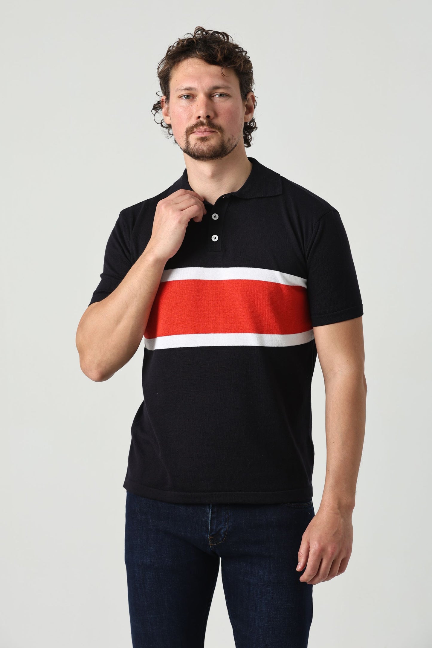 Polo Yaka Renk Bloklu Triko Tişört