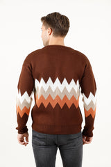 Zikzak Desenli Renk Bloklu Erkek Triko Hırka