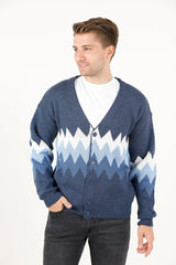 Zikzak Desenli Renk Bloklu Erkek Triko Hırka