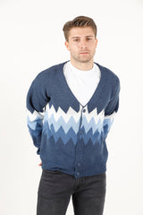 Zikzak Desenli Renk Bloklu Erkek Triko Hırka