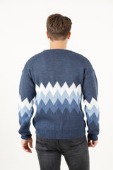 Zikzak Desenli Renk Bloklu Erkek Triko Hırka