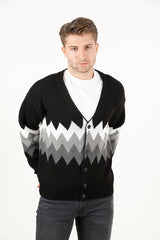 Zikzak Desenli Renk Bloklu Erkek Triko Hırka