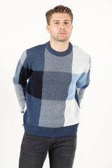 Bisiklet Yaka Kareli Desenli Erkek Triko Kazak