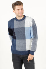 Bisiklet Yaka Kareli Desenli Erkek Triko Kazak