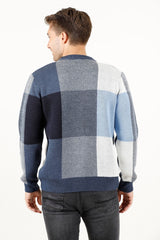 Bisiklet Yaka Kareli Desenli Erkek Triko Kazak