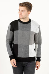 Bisiklet Yaka Kareli Desenli Erkek Triko Kazak