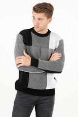 Bisiklet Yaka Kareli Desenli Erkek Triko Kazak