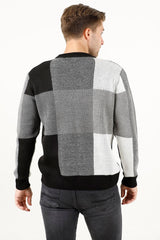 Bisiklet Yaka Kareli Desenli Erkek Triko Kazak