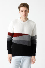 Bisiklet Yaka Manzara Desenli Erkek Triko Kazak