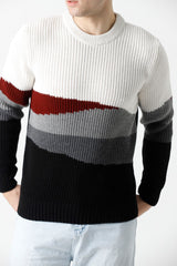 Bisiklet Yaka Manzara Desenli Erkek Triko Kazak