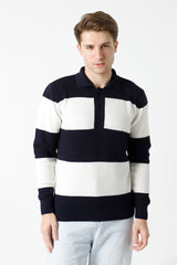 Polo Yaka Çizgili Erkek Triko Kazak