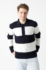 Polo Yaka Çizgili Erkek Triko Kazak