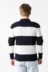 Polo Yaka Çizgili Erkek Triko Kazak