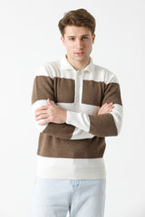 Polo Yaka Çizgili Erkek Triko Kazak