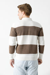 Polo Yaka Çizgili Erkek Triko Kazak