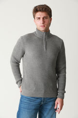 Fermuarlı Dik Yaka Selanik Örgü Erkek Triko Kazak