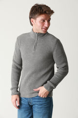 Fermuarlı Dik Yaka Selanik Örgü Erkek Triko Kazak