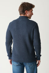 Fermuarlı Dik Yaka Selanik Örgü Erkek Triko Kazak