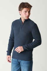 Fermuarlı Dik Yaka Selanik Örgü Erkek Triko Kazak