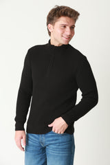 Fermuarlı Dik Yaka Selanik Örgü Erkek Triko Kazak