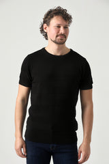 Çizgili Tek Renk Triko Tişört