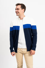 Renk Bloklu Fermuarlı Erkek Triko Hırka