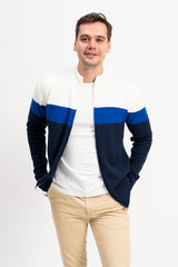 Renk Bloklu Fermuarlı Erkek Triko Hırka