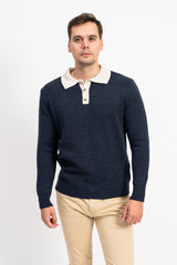 Polo Yaka İki Renkli Erkek Triko Kazak