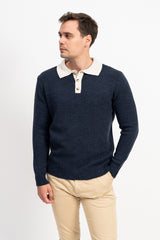 Polo Yaka İki Renkli Erkek Triko Kazak