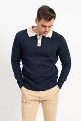 Polo Yaka İki Renkli Erkek Triko Kazak